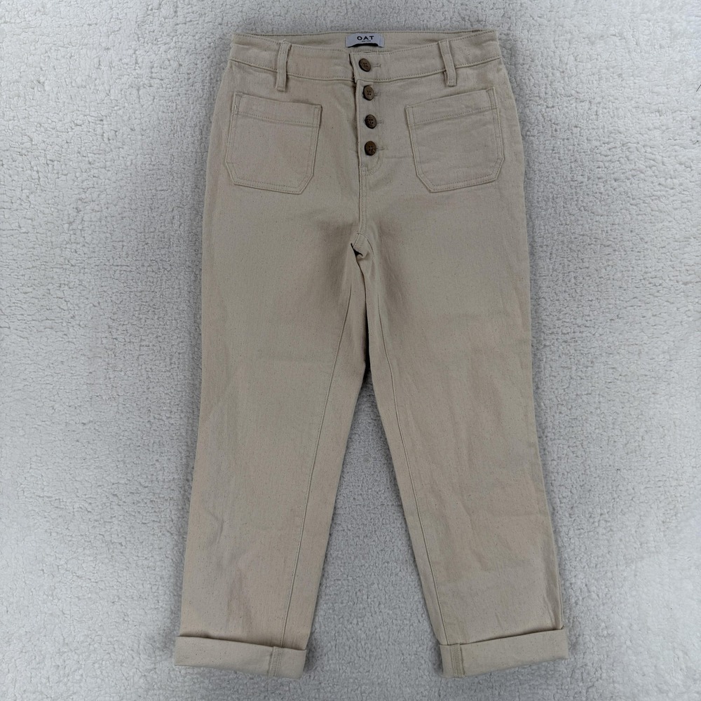 OAT New York Mid Rise Straight Ankle Jeans‎ Womens 29 Beige Stretch Crop Denim